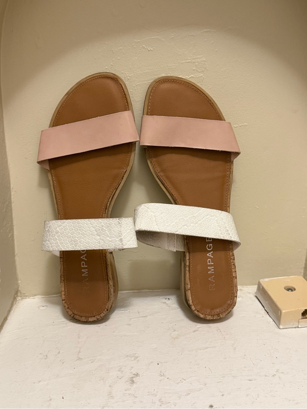 Rampage Two-Band Slide Sandals, White and Rose